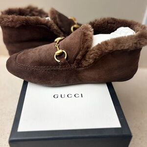 GUCCI Authentic Princetown Shearling Suede Slippers